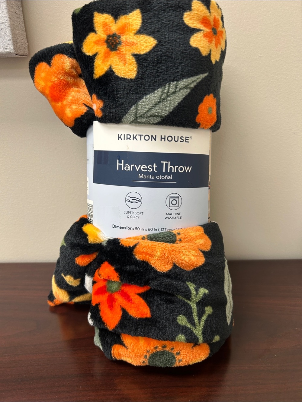 Kirkton House Harvest Throw - Black with Orange Floral 50 x 60